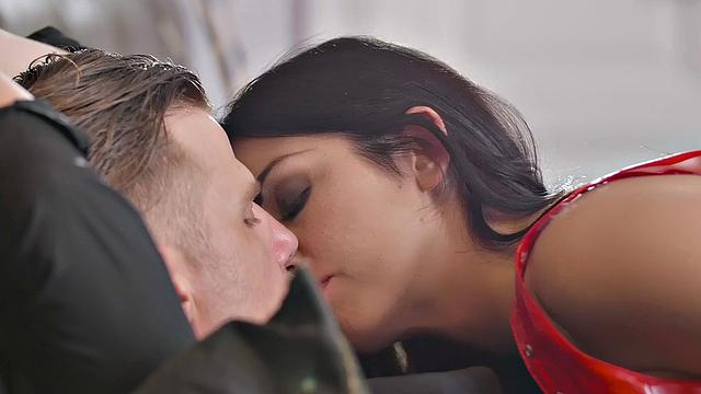 Wild hotel sex with a hungarian babe in latex & reverse cowgirl action