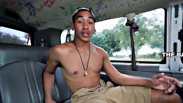 Pulled Asian stud goes gay in van with muscled hunk