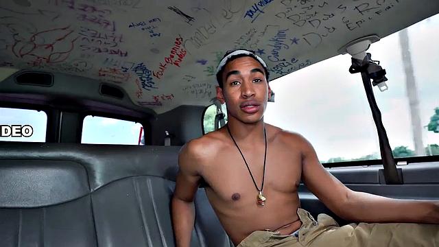 Pulled Asian stud goes gay in van with muscled hunk