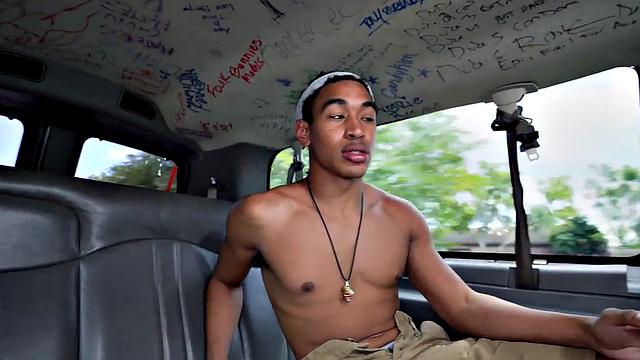 Pulled Asian stud goes gay in van with muscled hunk