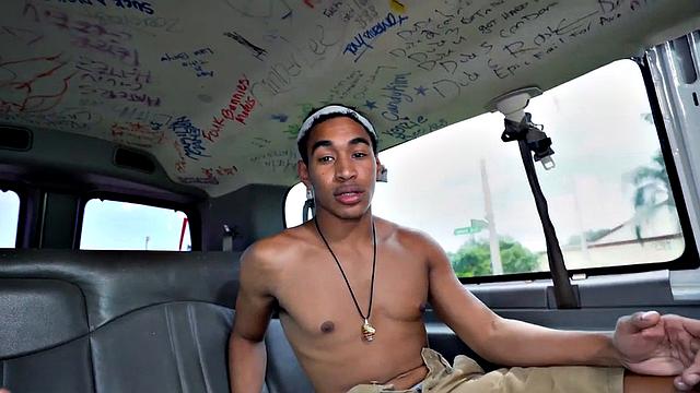 Pulled Asian stud goes gay in van with muscled hunk