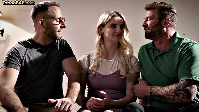 Petite babe bouncing hard in 3some