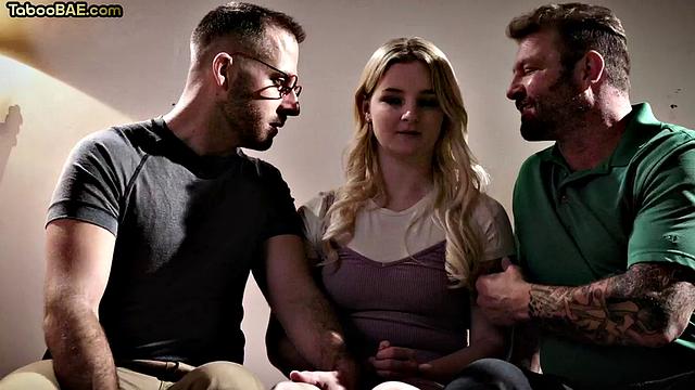 Petite babe bouncing hard in 3some