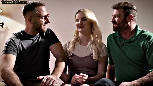 Petite babe bouncing hard in 3some