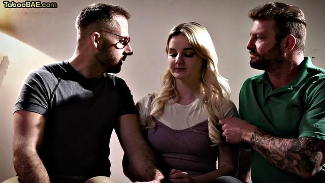 Petite babe bouncing hard in 3some