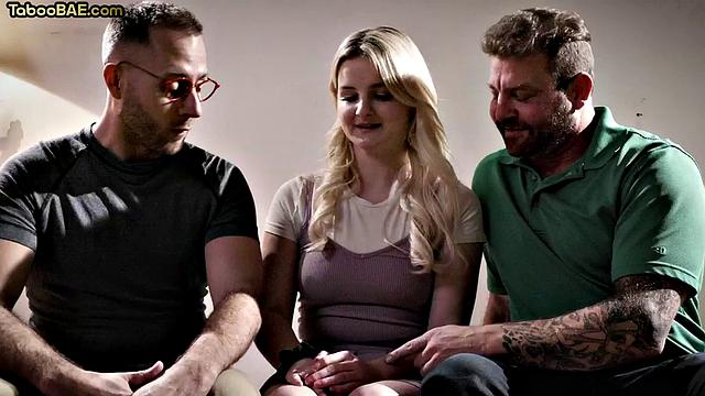 Petite babe bouncing hard in 3some