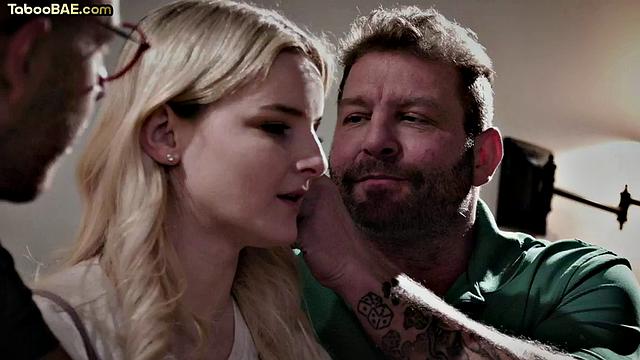 Petite babe bouncing hard in 3some