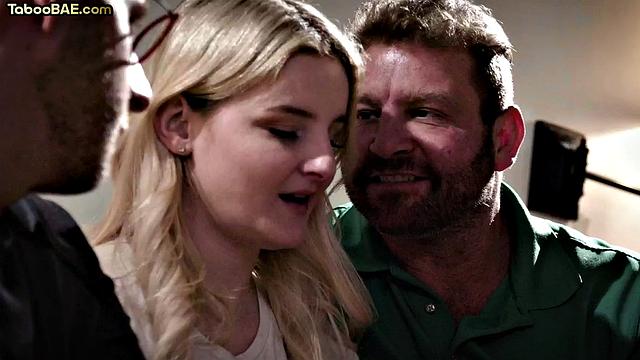 Petite babe bouncing hard in 3some