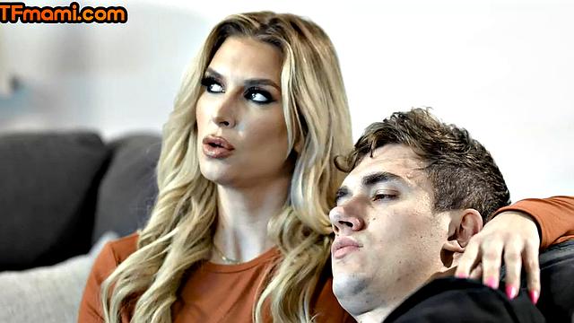 Tattooed busty stepmom rides stepson while home alone