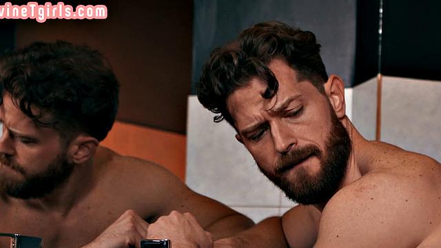 Big boobs TS fucks guy's greedy ass in public restroom