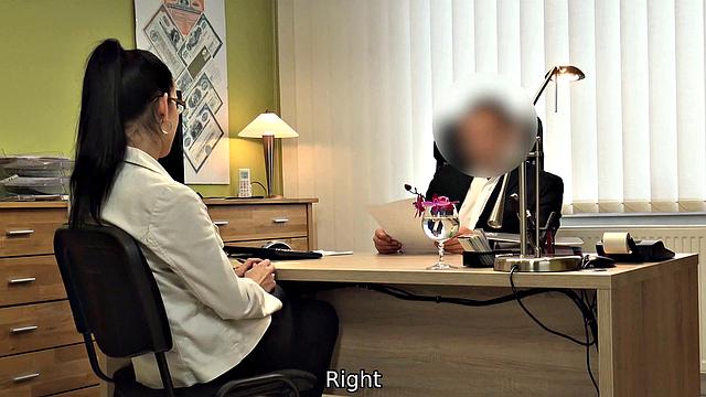 MILF in glasses gives a hard cock to a loan officer in office
