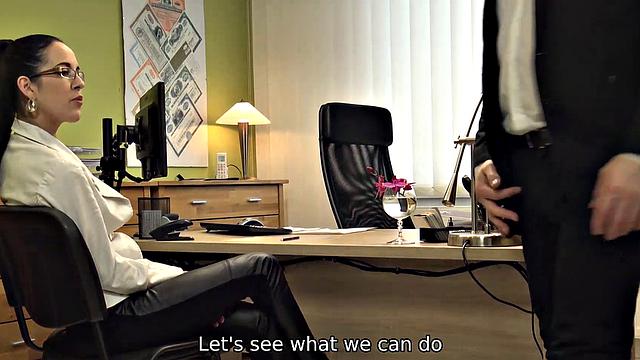 MILF in glasses gives a hard cock to a loan officer in office