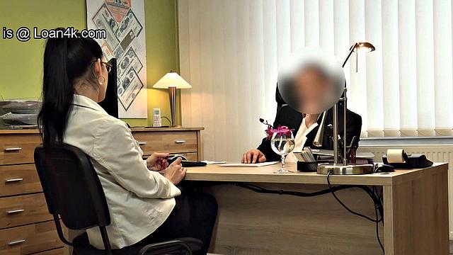 MILF in glasses gives a hard cock to a loan officer in office