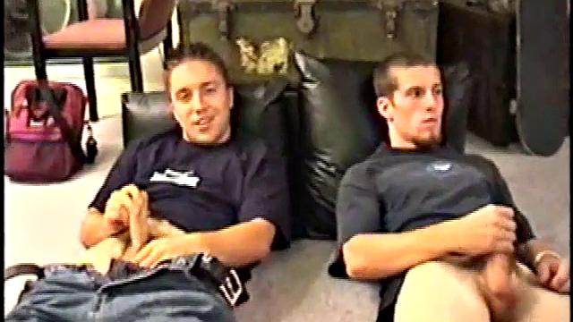 While Adam and Johnny watch porn, they get naked and begin stroking until Johnny decides to suck for the first time. From the look on Adam's face he's pretty good at it.