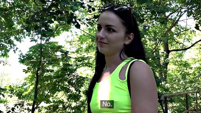 Euro teen with small tits gives POV blowjob before getting fucked for cash