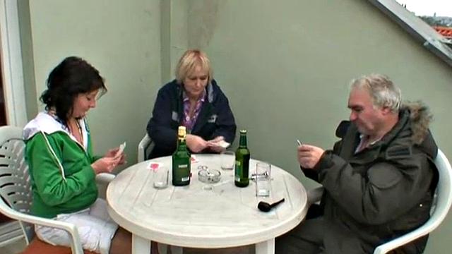 Teen rides gramps in reverse cowgirl