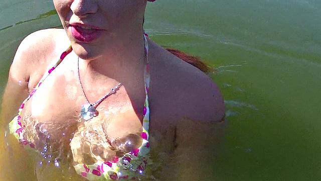 Inked up cutie in bikini takes a wild ride on stranger's dick & balls