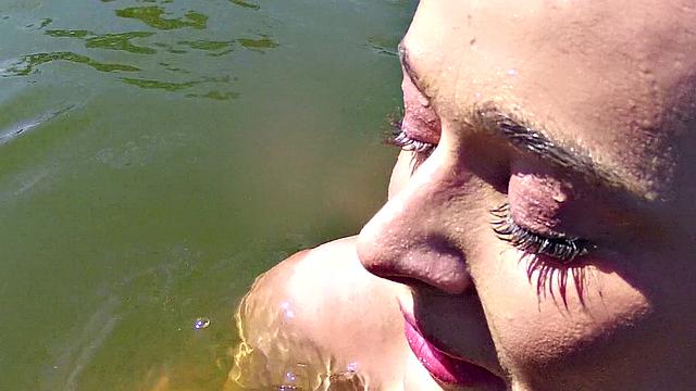 Inked up cutie in bikini takes a wild ride on stranger's dick & balls