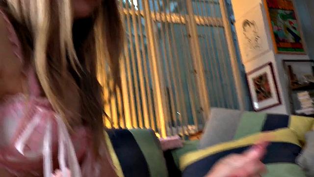 21yo amateur POV chick gives oiled HJ to her hard dick