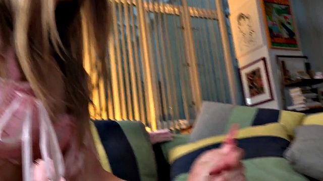 21yo amateur POV chick gives oiled HJ to her hard dick