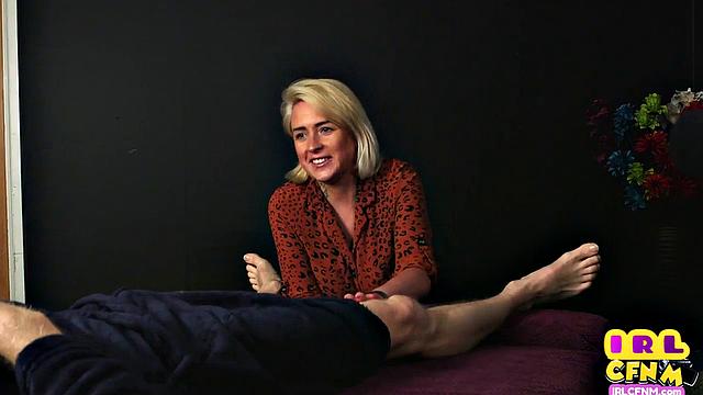 CFNM amateur tattooed MILF sucks and wanks hard cock