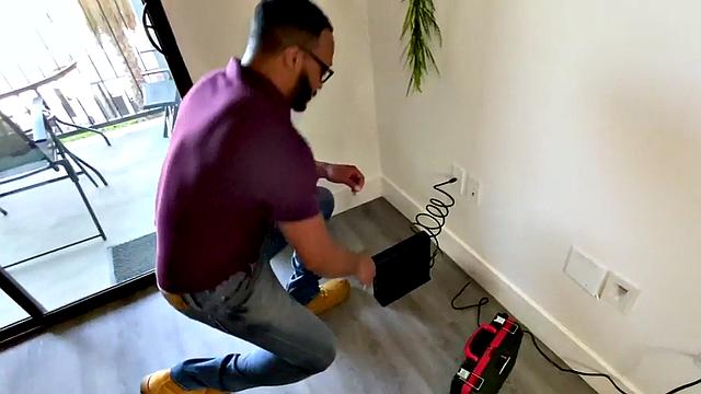 Black electrician barebacked by guy in erotic couple