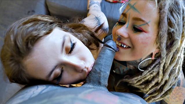 Alt-punk Teen Girls Share A Cock