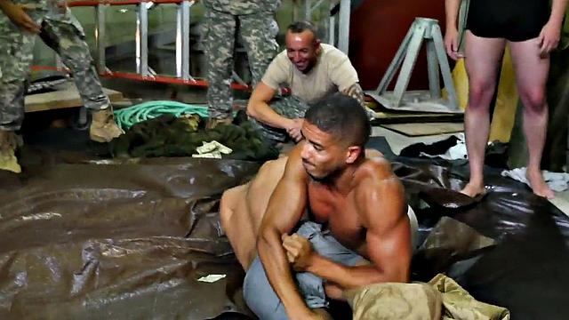 Navy studs fuck in voyeur orgy after wrestling