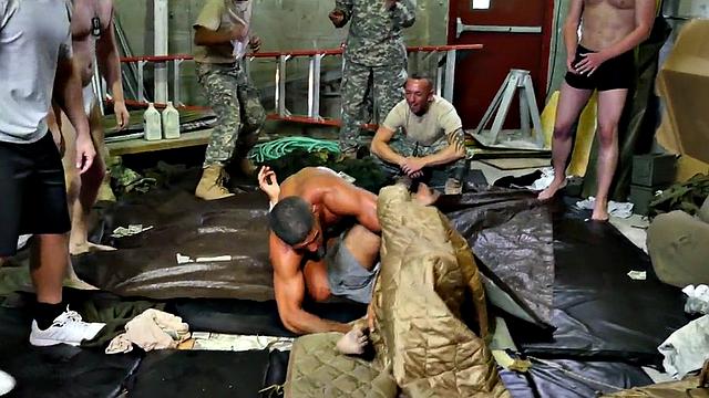 Navy studs fuck in voyeur orgy after wrestling