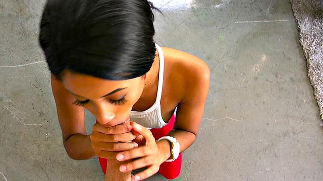 Tattooed brunette gets her leggings ripped while fucking in reverse cowgirl pose