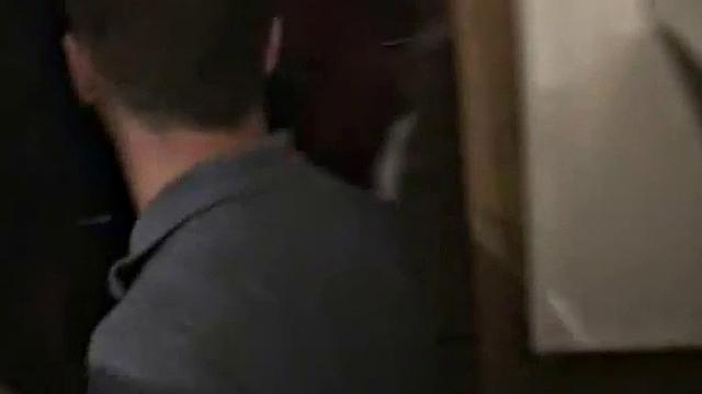 Petite blonde rides college cock at party