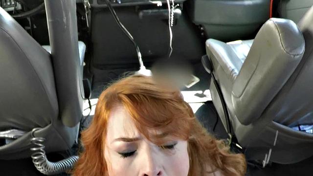Redhead teen goes wild and gives a hot car handjob to a lucky dude