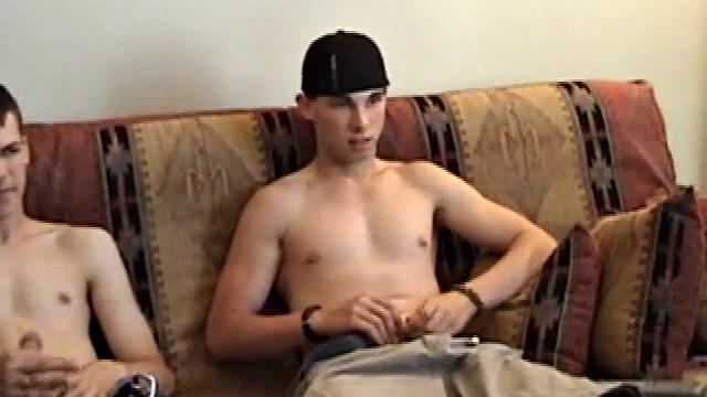 Relaxing on a sofa, these horny skaters introduce themselves, before pulling out their boners to trade hand jobs. Tapper has an especially appealing body, with shaved pubes.