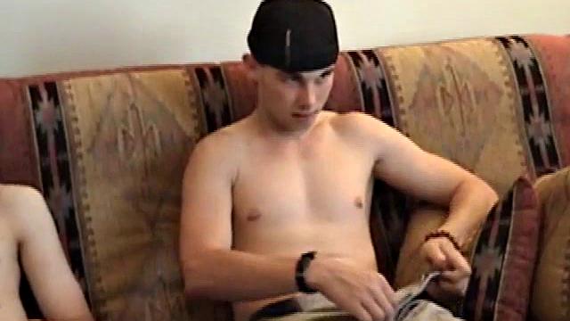 Relaxing on a sofa, these horny skaters introduce themselves, before pulling out their boners to trade hand jobs. Tapper has an especially appealing body, with shaved pubes.