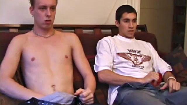 Roar and Levi Davis chill on the couch, as they work their through their jeans. Roar grabs hold of Levi's and starts jerking it then Casper helps out Roar with some stroking.