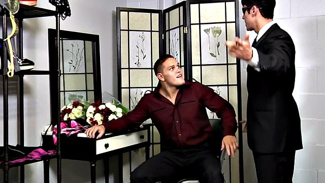 Arrogant jock fucks asshole in the backstage till cum