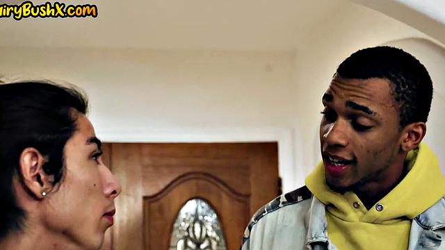 Hairy slut banged in wet pussy by her BF on sofa