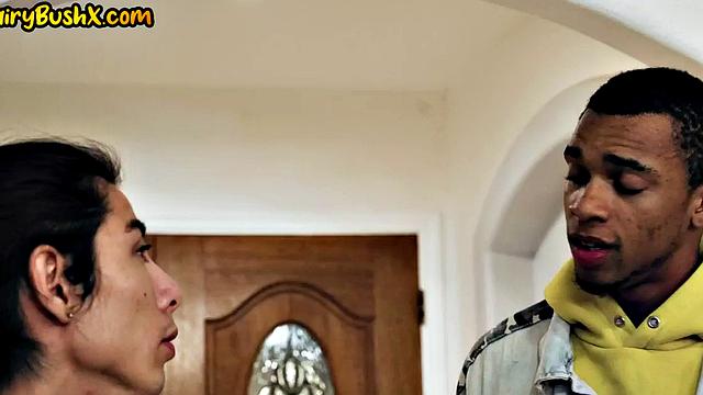 Hairy slut banged in wet pussy by her BF on sofa