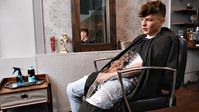 Hair stylist fucked by twink in salon after blowjob