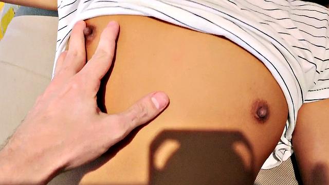 Kinky Asian Honey gets her bald pussy pranked in reverse cowgirl POV