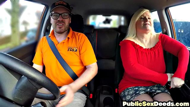 Dashcam amateur granny fucks the instructor