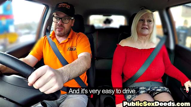 Dashcam amateur granny fucks the instructor