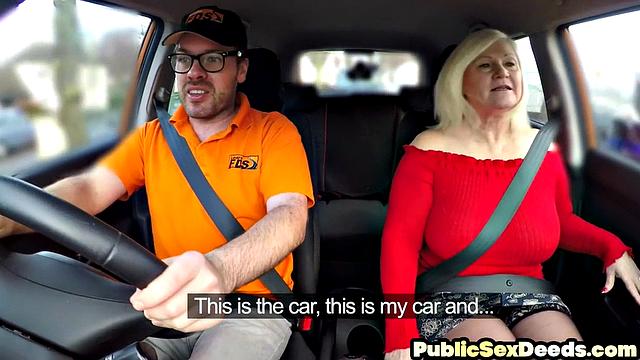 Dashcam amateur granny fucks the instructor