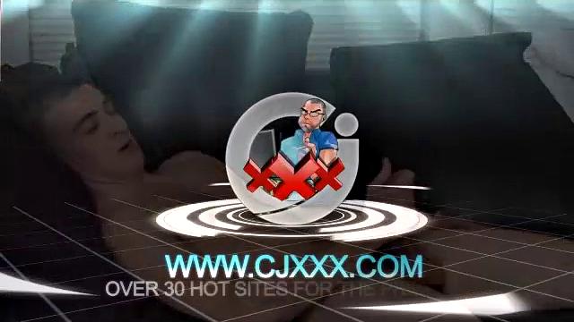 Watching porn video gets Darrell's attention and he pulls out his hardening cock. The stroking starts and after some determined double-fisted stroking Darrell erupts a warm load into his hands.