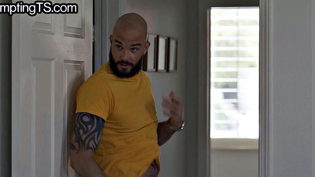 Black TS babe in sexy lingerie gets fucked in the asshole