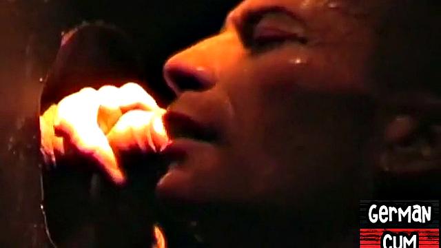 Amateur German sucks cock in closeup till facial