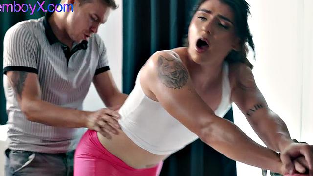 Bulky femboy bends for jock bf