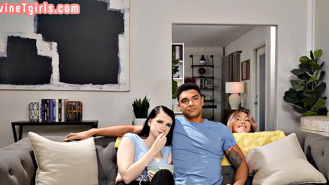 Stunning Tranny caught wanking got barebacked