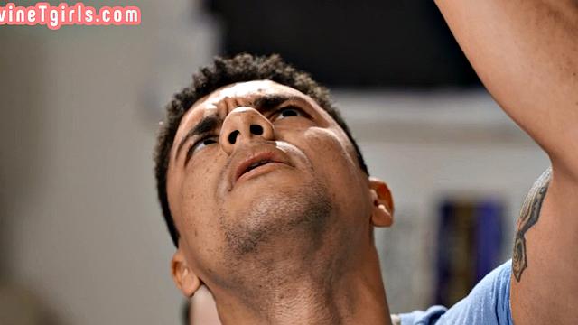 Stunning Tranny caught wanking got barebacked