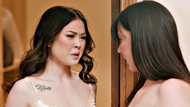 GIRLSWAY - Petite Voyeur Lulu Chu Caught Masturbating Has To Please Whitney Wright & Girlfriend